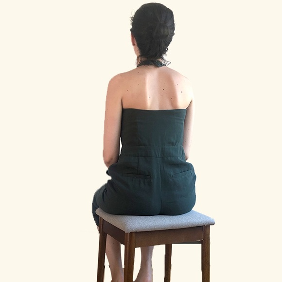 Hunter Green Halter Culotte Jumpsuit - Picture 3 of 3